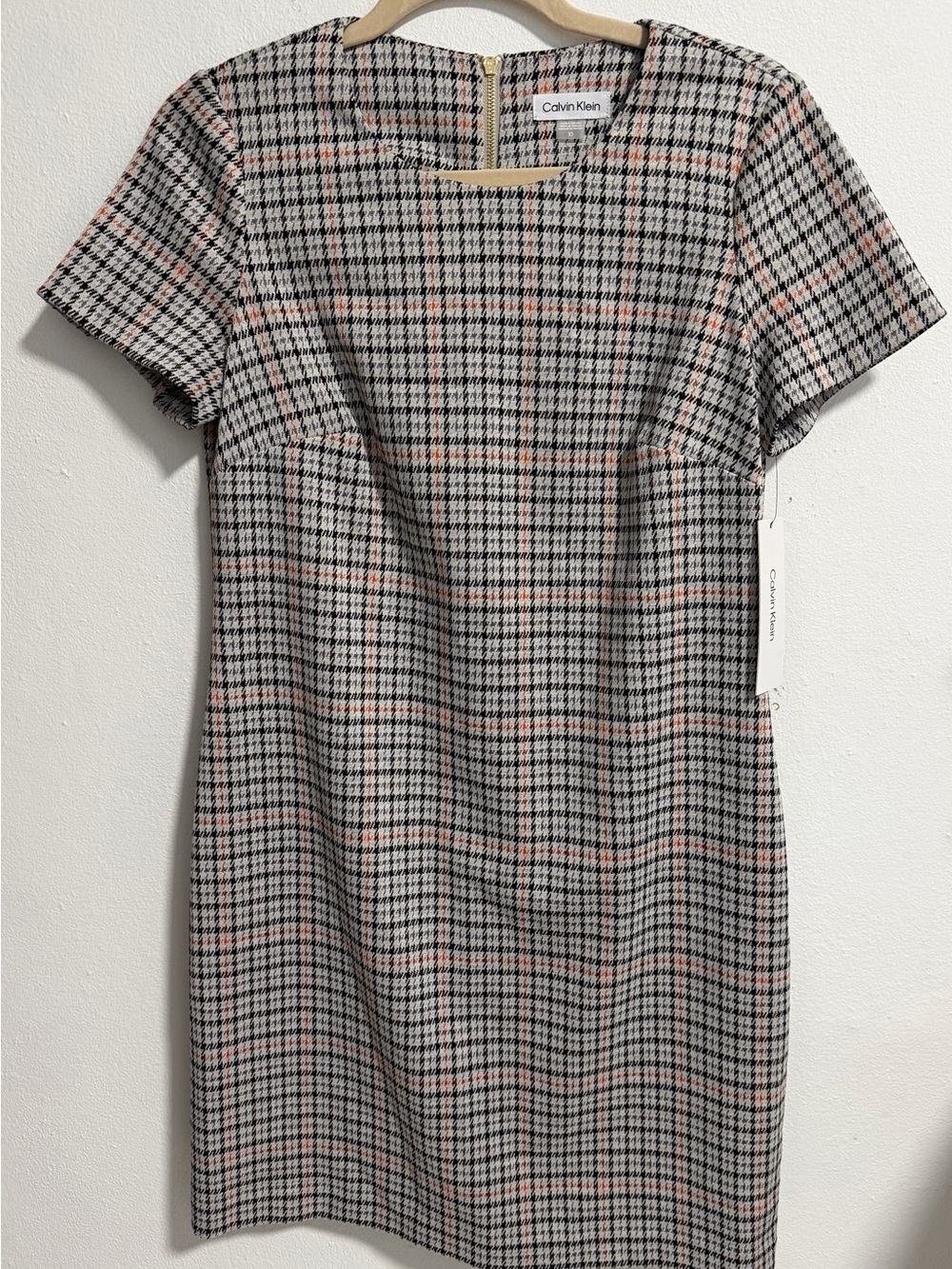 Calvin Klein Black, White & Pink Checked Sheath Dress